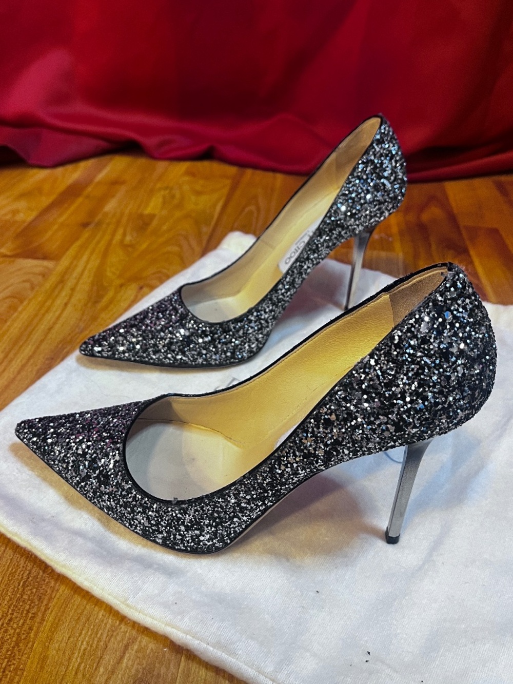 Jimmy choo navy mix glitter heels